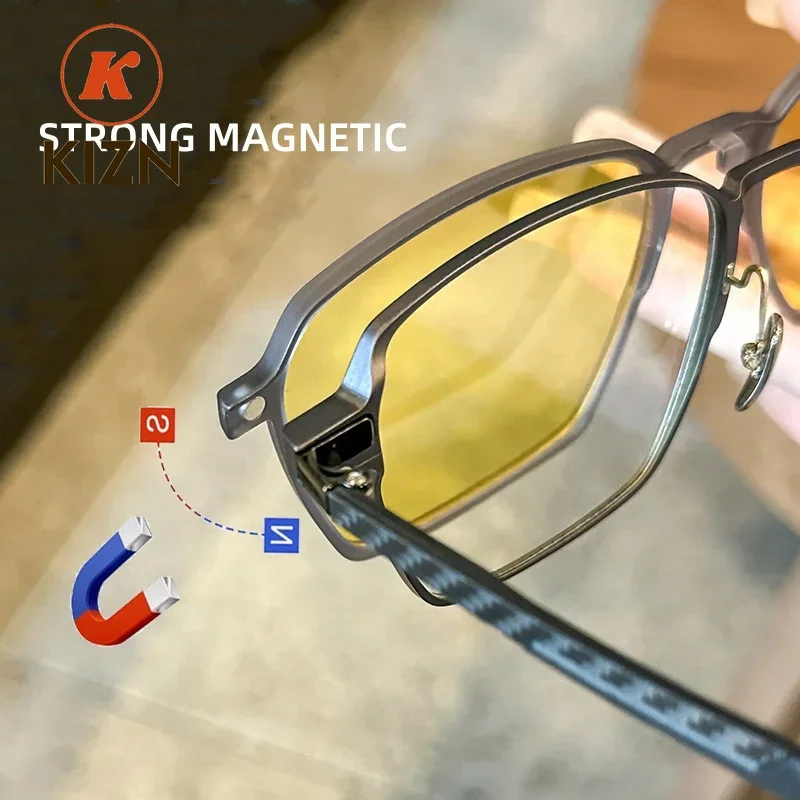 

KIZN Men Optical Frame Fashion Stylish Trend Ultra Light Gafas Polarized Lenses Day Clip On Glasses and Night Driving Glasses