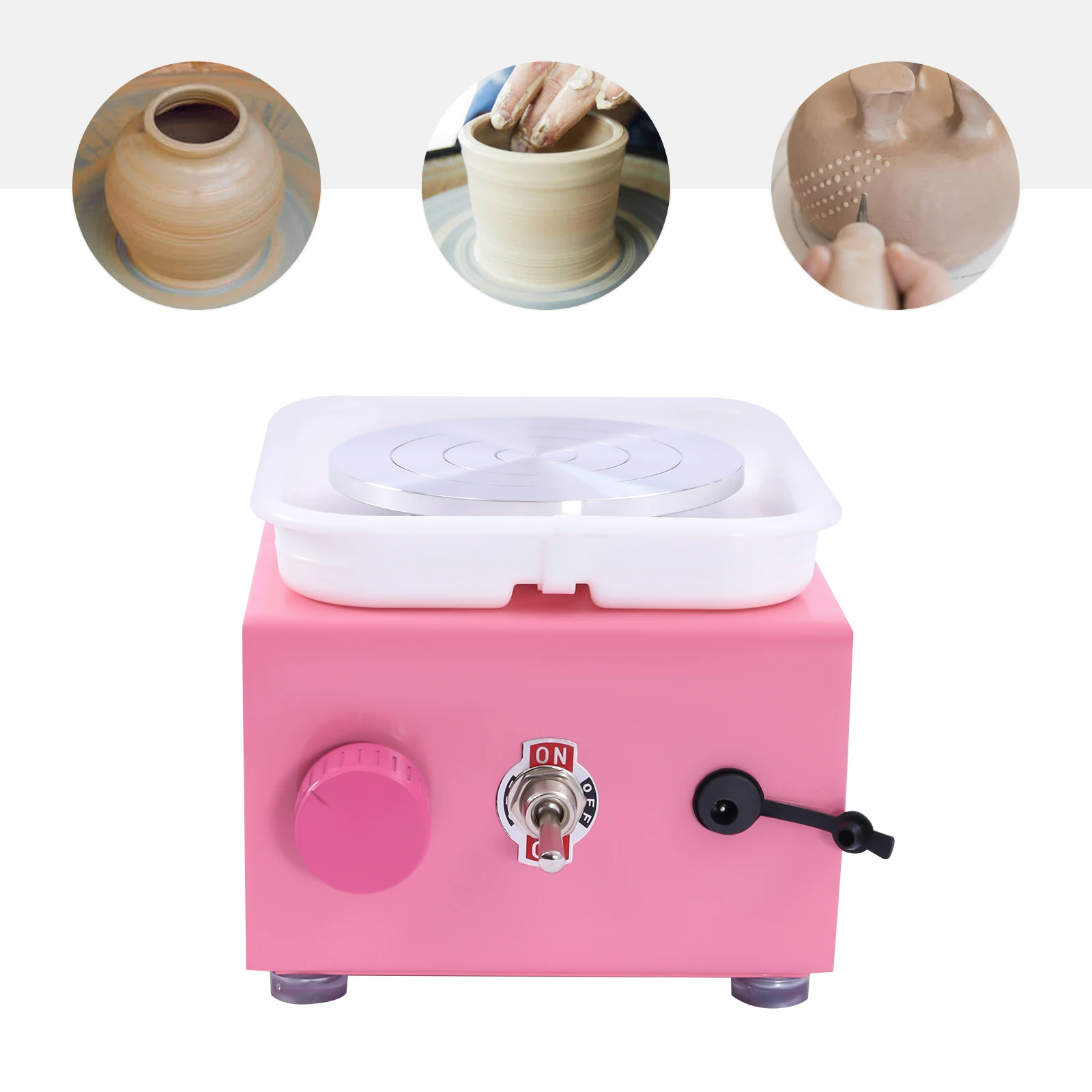 Mini Electric Pottery Wheel Machine, 10cm Adjustable Speed Pottery Wheel for Kids with Detachable Basin, Suitable for School Cer