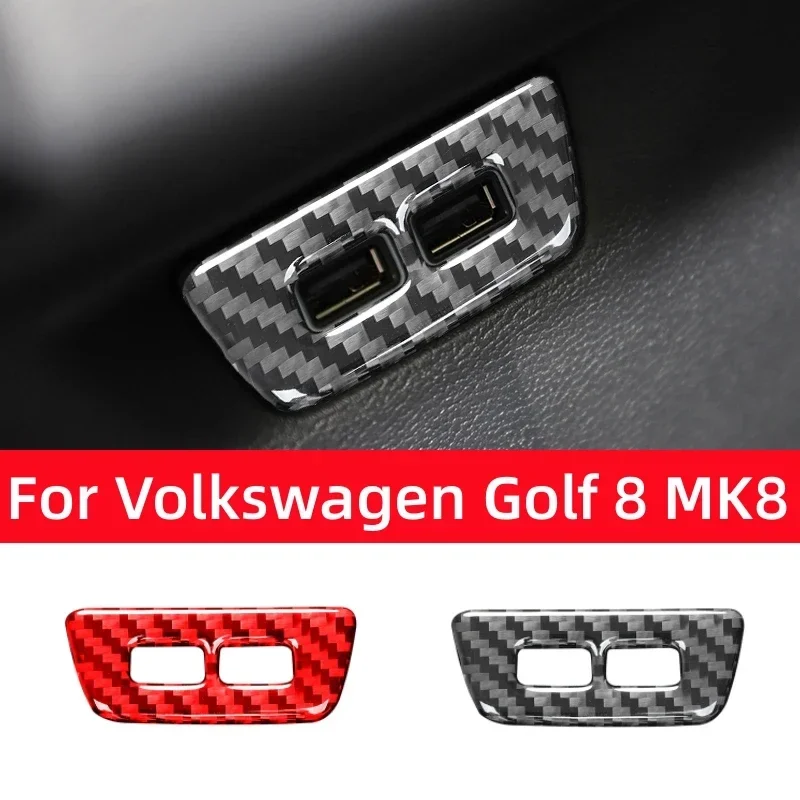

For Volkswagen Golf 8 MK8 2020 2021 Auto Rear USB Charging Port Decoration Frame Stickers Carbon Fiber Car Interior Accessories