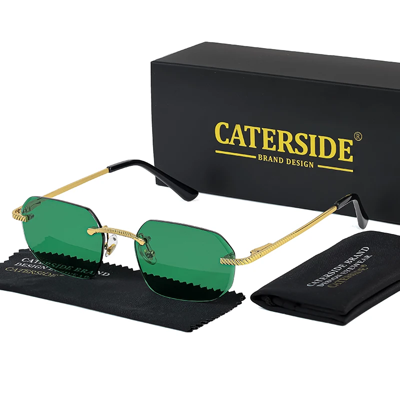 CATERSIDE Neue Retro Randlose Sonnenbrille männer Polygon Luxus Marke Designer Sonnenbrille Frauen Party Festival Brillen Geschenk Fall – Detail 12