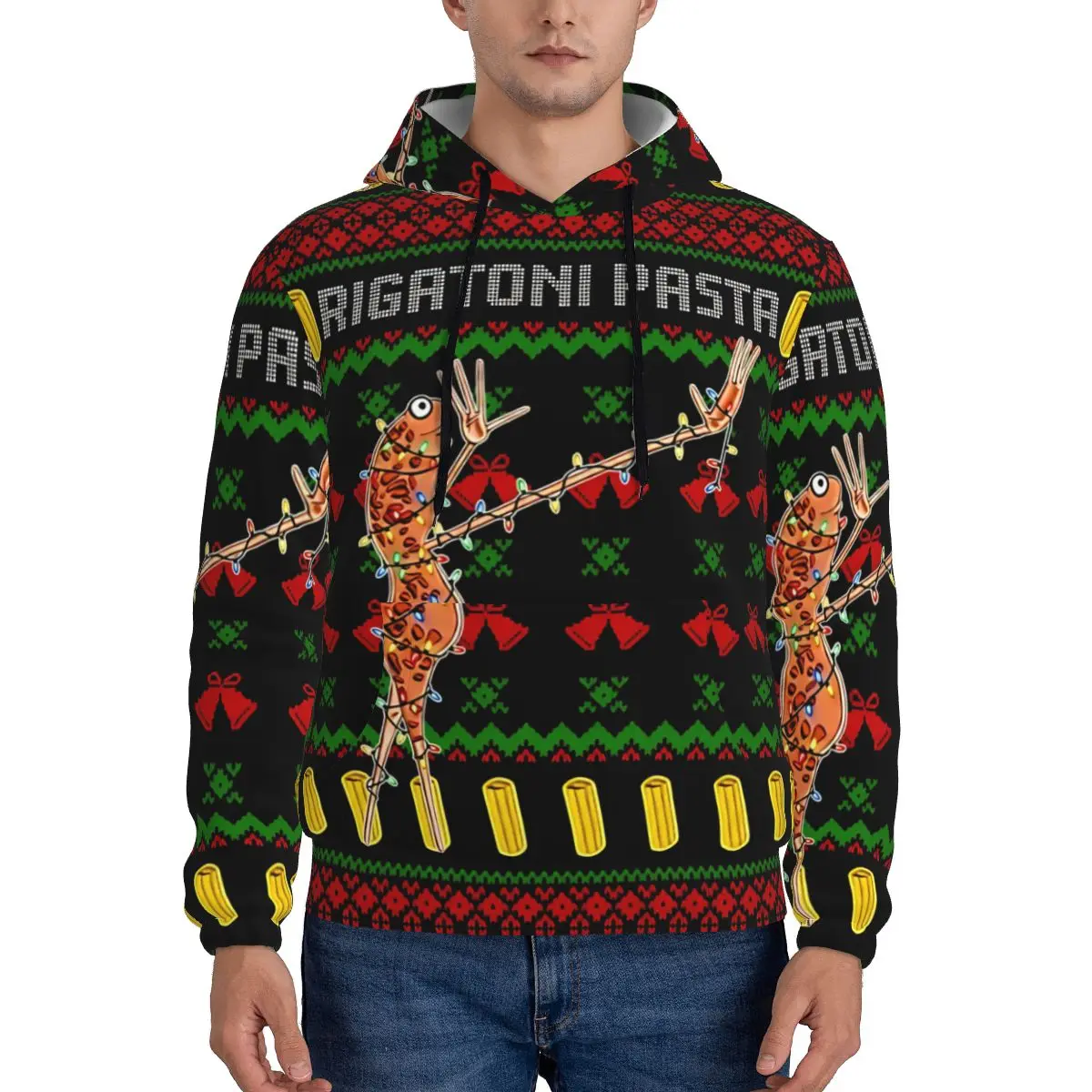 Marcus The Worm Rigatoni Pasta Świąteczne Bluzy Harajuku Męskie Damskie Brzydkie Świąteczne     Bluzy z kapturem oversize świąteczne