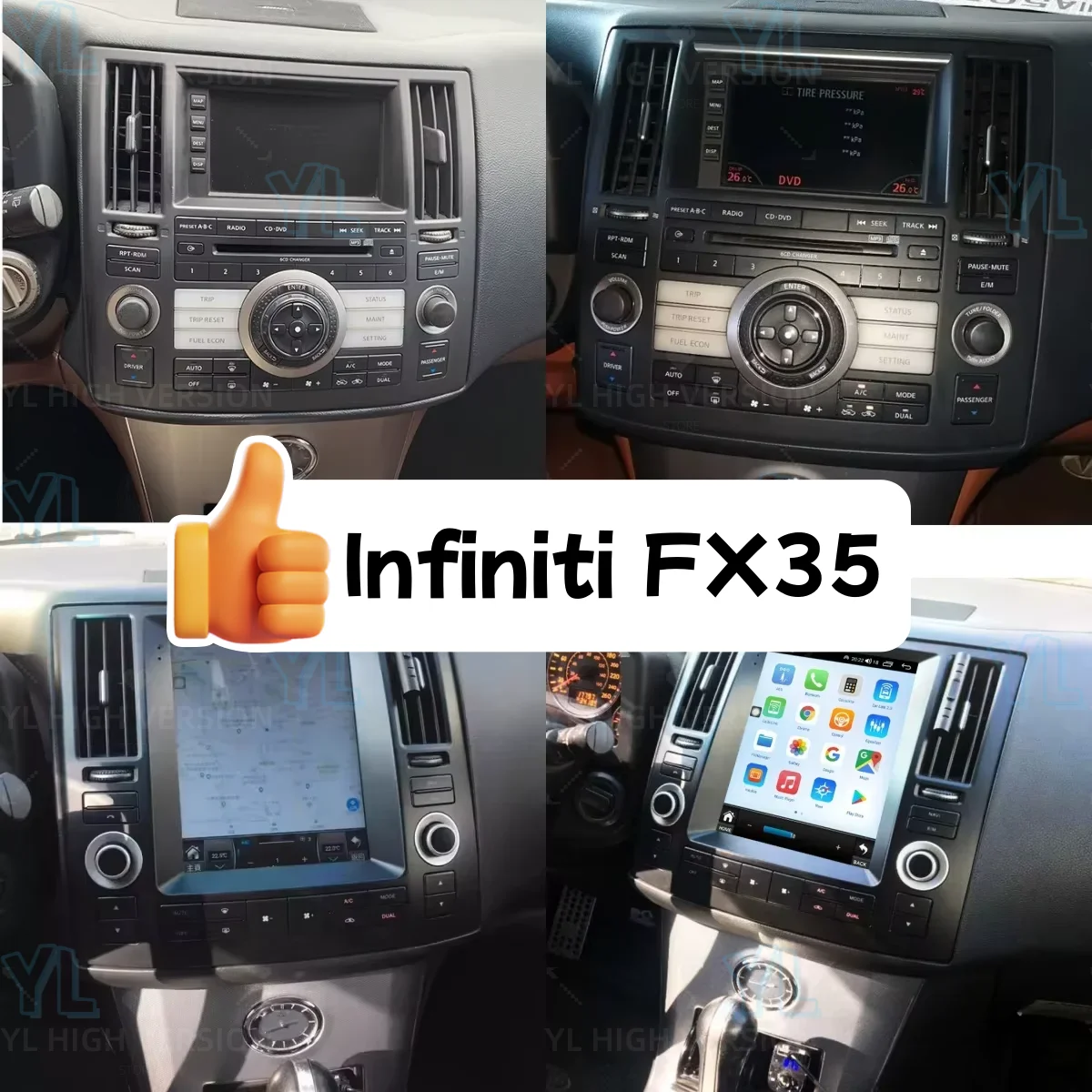 Npl لإنفينيتي FX35 FX45 2003 - 2009 أندرويد 14.0 راديو السيارة نظام تحديد المواقع والملاحة الوسائط المتعددة ستيريو استقبال رئيس وحدة بلوتوث واي فاي #2