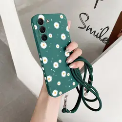 S23 Sunflower Lanyard Silicone Phone Case For Samsung S23 S23Plus S23Ultra S23FE S24 S24Plus S22 S22Plus S21FE S20 Cover