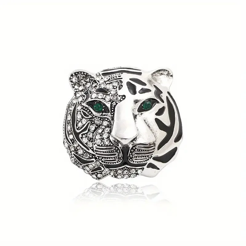 Retro rhinestone mighty domineering tiger head brooch men's blazer accessories pin tiger collar spot wholesale view 5