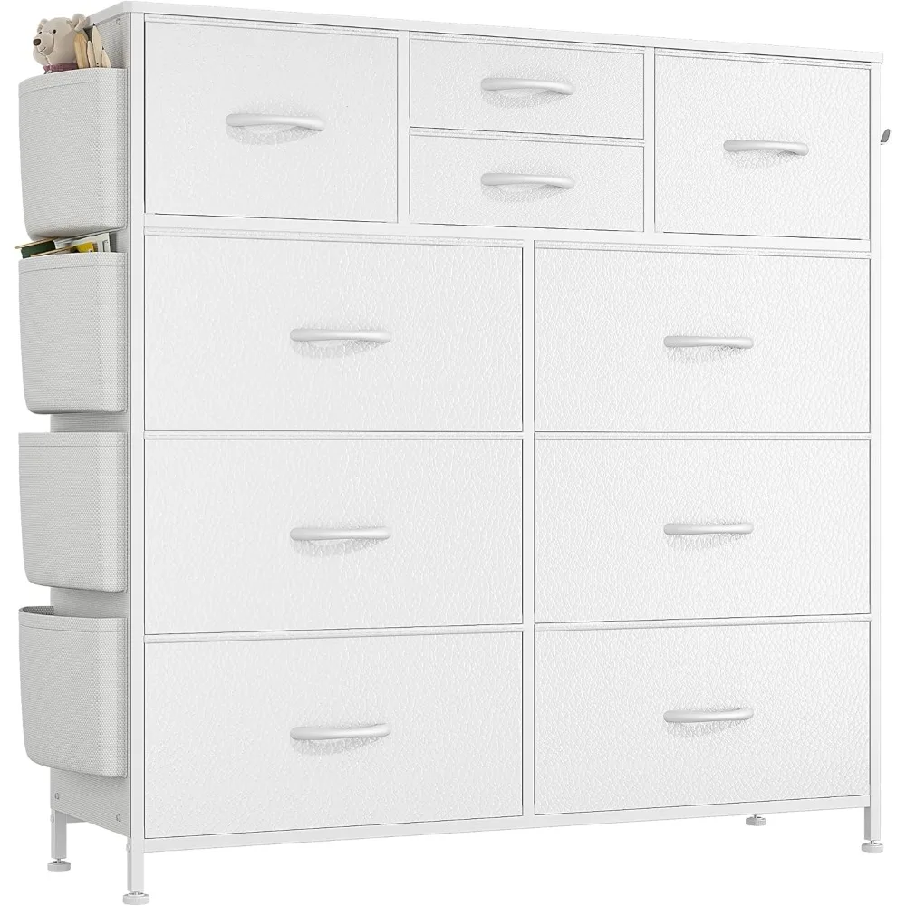 

White Dresser for Bedroom, Bedroom Dressers & Chests of Drawer, White Closet Fabric Dressers, 10 Drawers Dresser w/Side Pockets