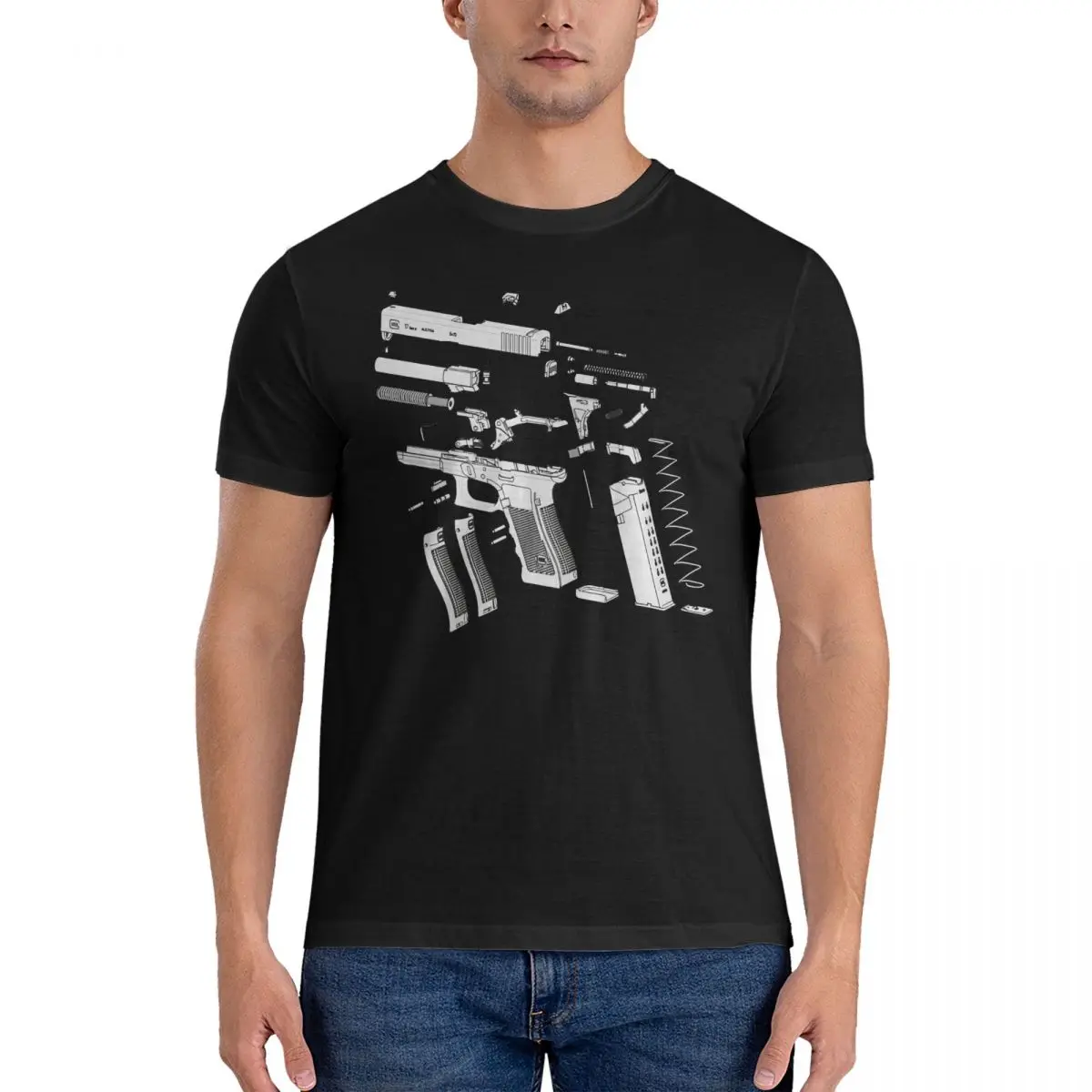 G17 Pistol Exploded View T Shirt for Men 100% Cotton Novelty T-Shirt Crew Neck Heckler Koch HK Tee Shirt Short Sleeve Clothing