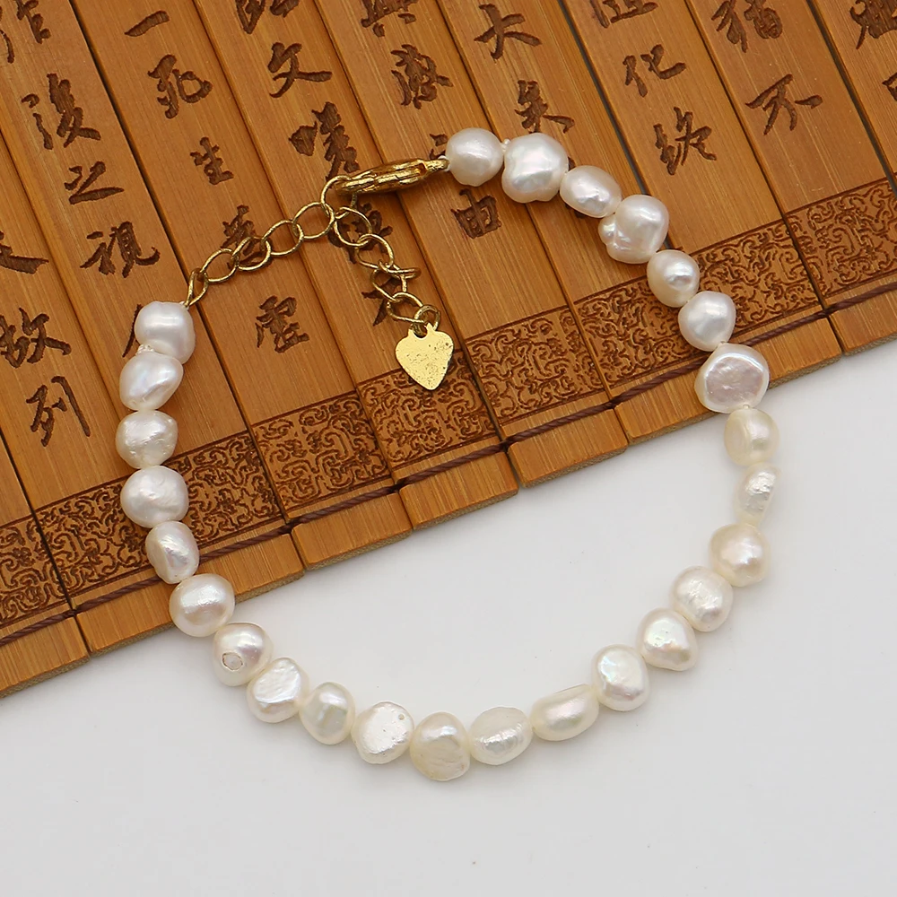 

Personalized Natural Freshwater Baroque Pearl Bracelet 16cm Length Irregular White Pearl Women's Wrist Decoration Gift 1 Strand