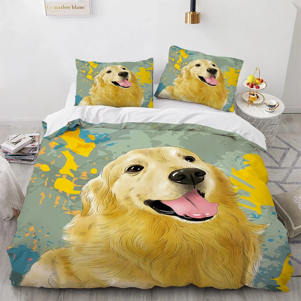 Watercolor Dog Duvet Cover King Queen Size 3D Lovely Running Pet Puppy Bedding Set for Kids Teens Adult Labrador Comforter Cover