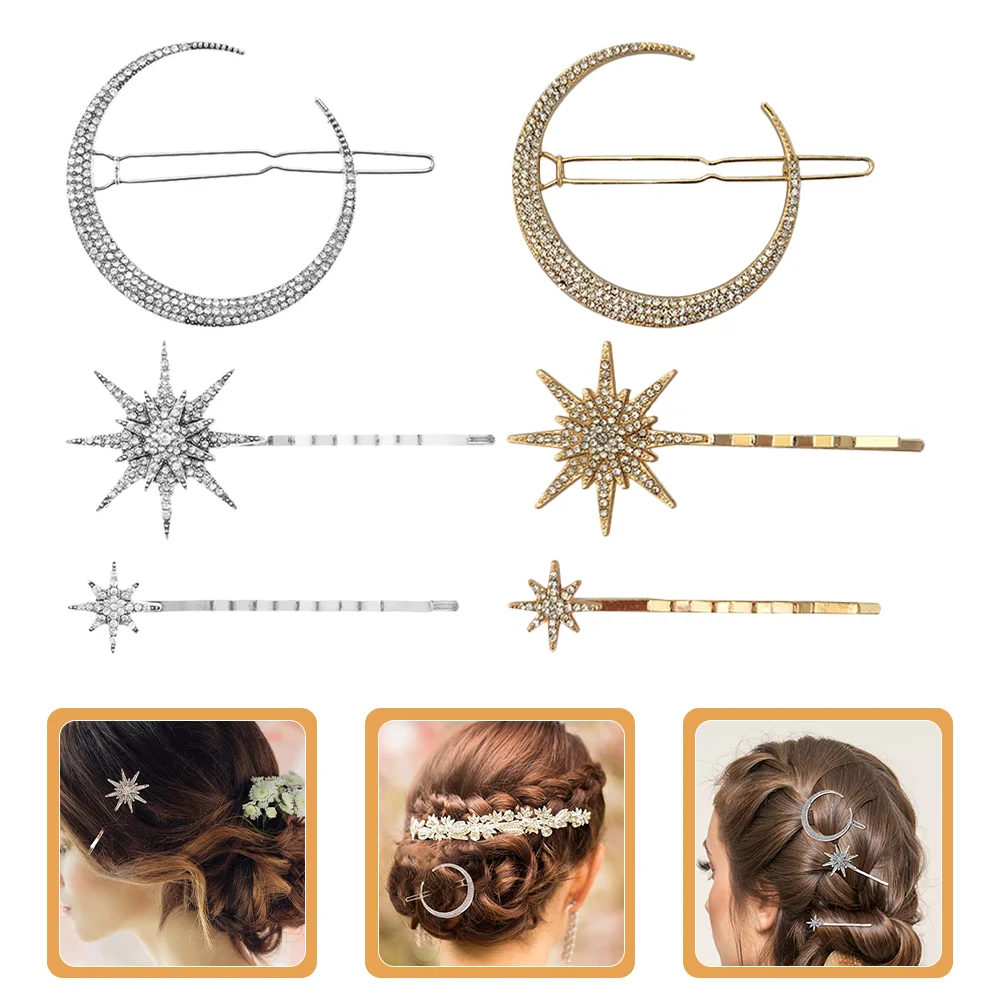 

2 Sets Wand Retro Geometric Diamond Hairpin Dense Jewelry for Women Barrette Silver Barrettes