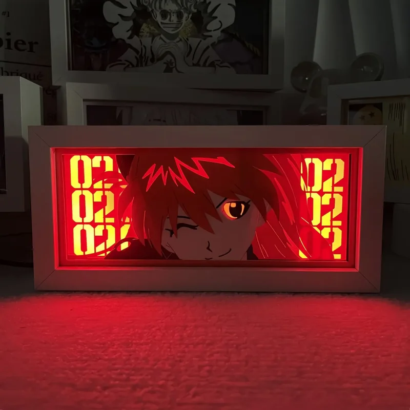 New Century Evangelion Paper Carved Lamp Anime Asuka Langley Soryu Figure 3D Led Night Light Usb 7Color Bedroom Decoration Lamps view 2
