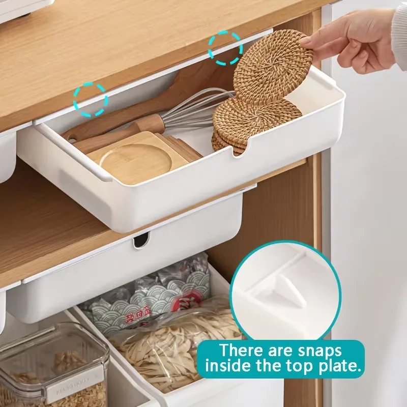 White Self Adhesive Under Desk Storage Drawer Box Hidden Organizer for Makeup Pencils Office Desk Space Saving