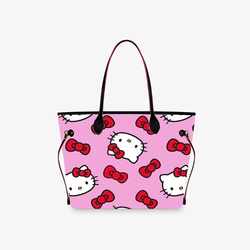 

Customized Lady'S Pu Handbag With High-Definition Hello Kitty Print Large Capacity For Makeup Storage, Single Shoulder Bag