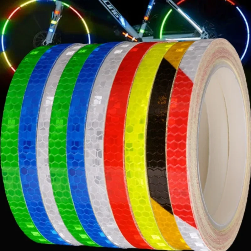 8m Bike Wheels Reflective Stickers Cycling Fluorescent Reflect Strip Adhesive Tape for Car Bicycle Warning Safety Decor Sticker