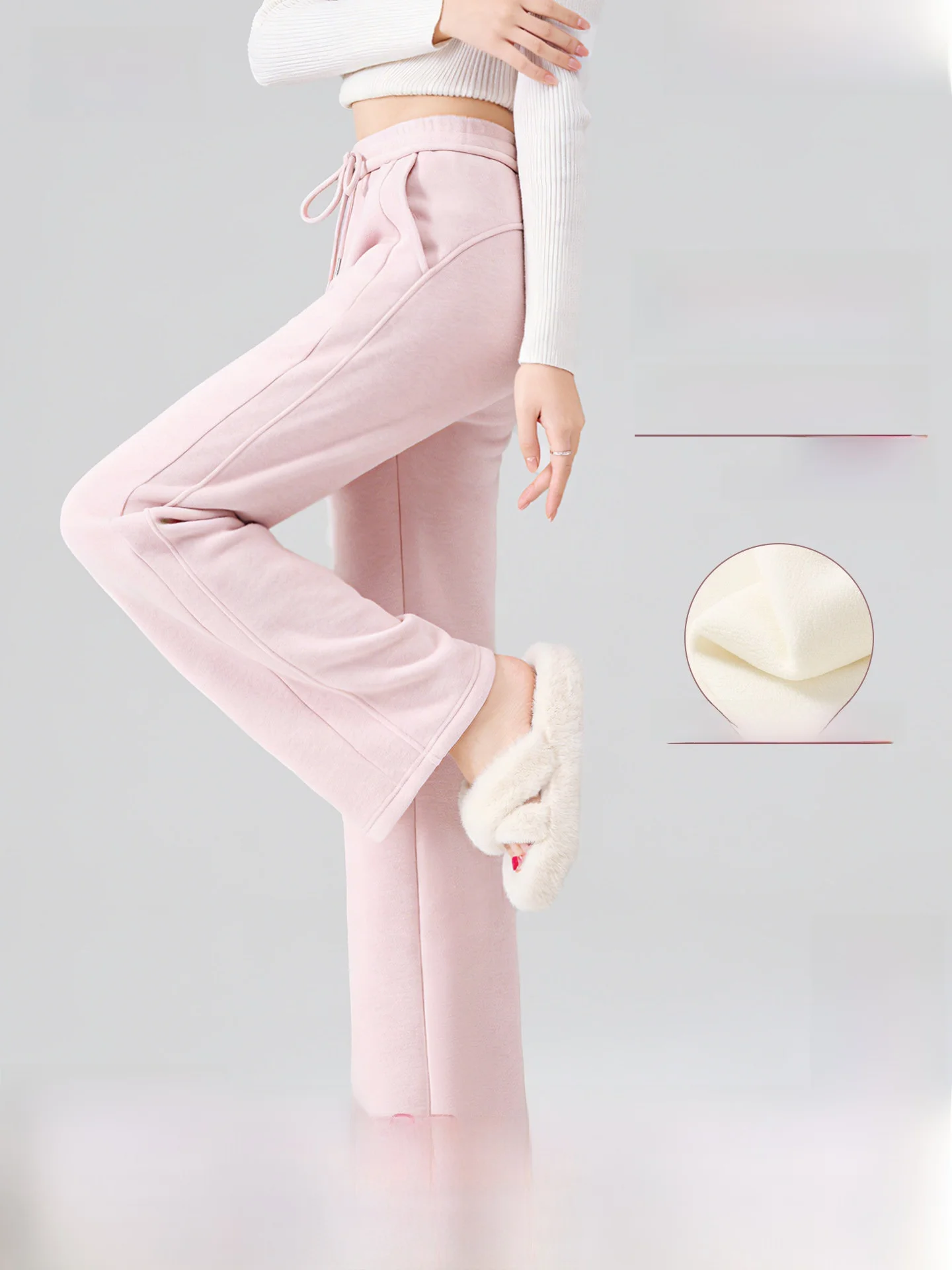 

Thiened Fce Women's Wide Leg Casual Sports Pants Autumn Winter High Waist ket High Warmth Pink Sweatpants SNOW FLNG