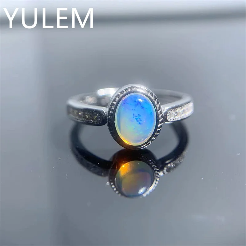 YULEM 5mm*7mm Oval Shape Opal Ring for Daily Wear 100% Natural Africa Opal Silver Ring Solid 925 Silver Natural Opal Jewelry