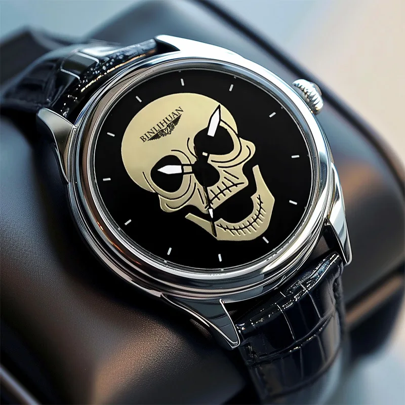 New Fashion Man Luxury Skull Leather Watch Men Sports Casual Quartz Watches Students High Quality Wristwatches Male Clock Gifts