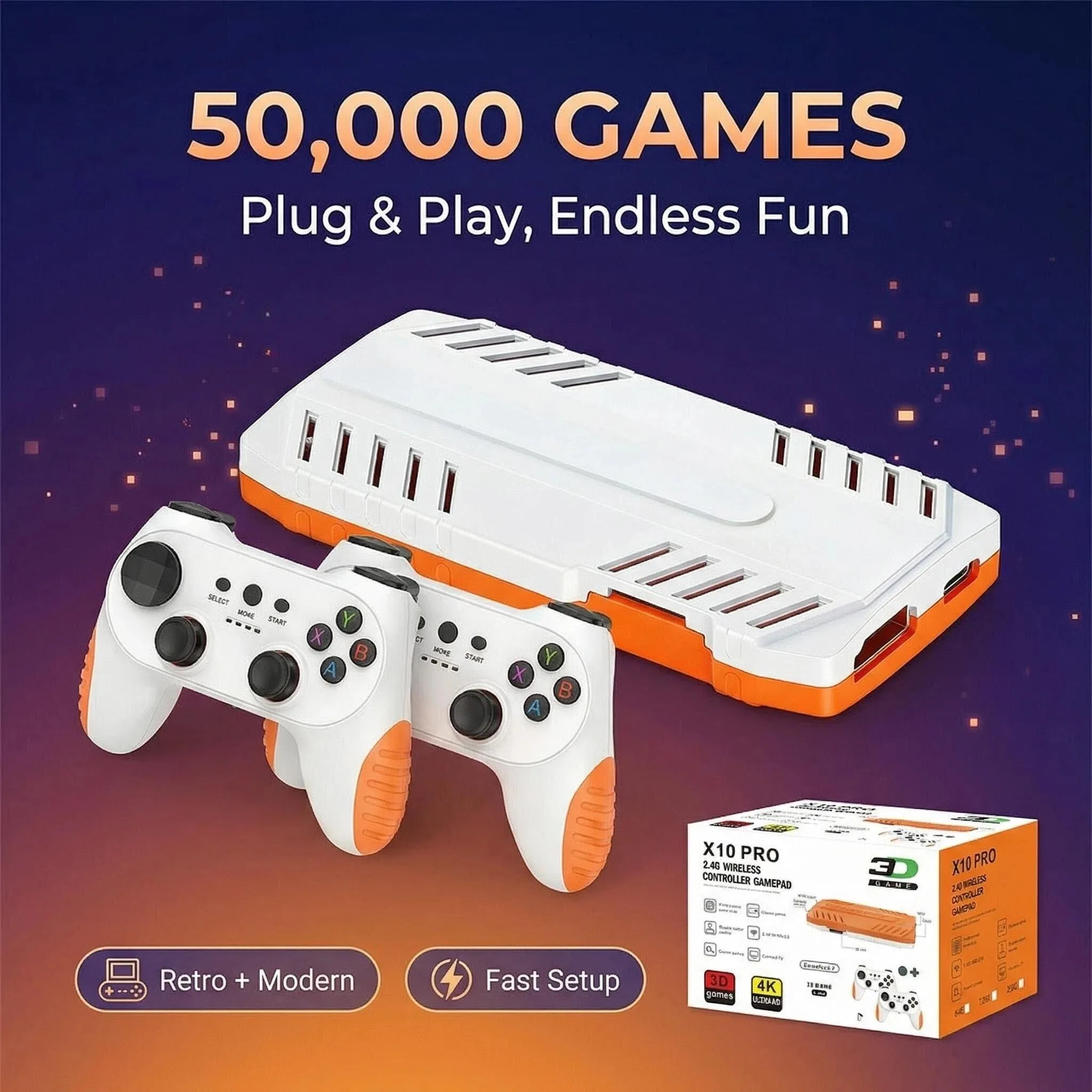 GamePulseX10 PRO GameStick 4K HD TV Video Game Console 50000 Games 50+Simulators Retro Dual 2.4G Controller Supports PSP PS1 CPS