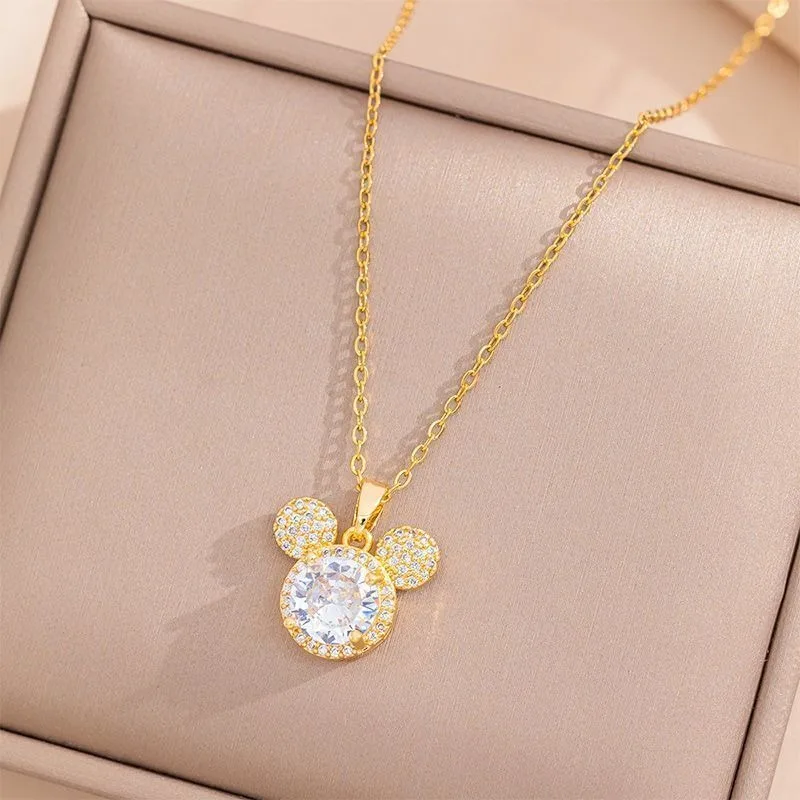 Disney cartoon bonito mercadoria mickey colar para meninas, elegante doce versátil e requintado presente de corrente de clavícula