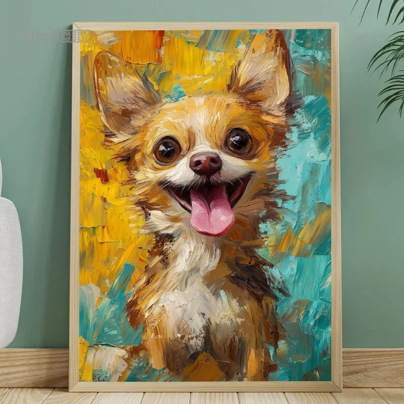 Cute Chihuahua Portrait Abstract Art Canvas Painting Cute Dog Portrait Posters and Prints Wall Art Picture for Home Room Decor