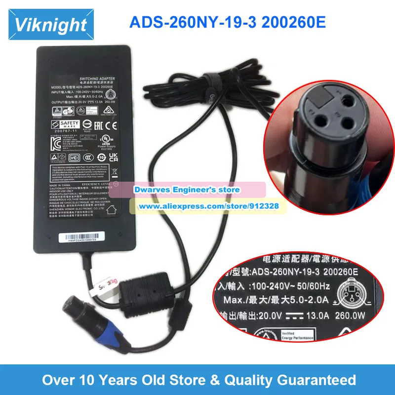 

ADS-260NY-19-3 200260E Адаптер переменного тока 20В 13А 260Вт для SmallRig RC220B LIVE STREAMING FILL LIGHT