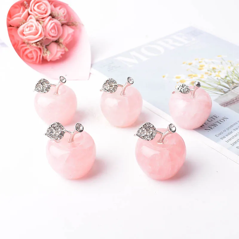 Natural Crystal Rose Quartz Powder Pink Apple Home Decor Valentine\'s Day/Christmas present DIY gift Polished Healing Stone