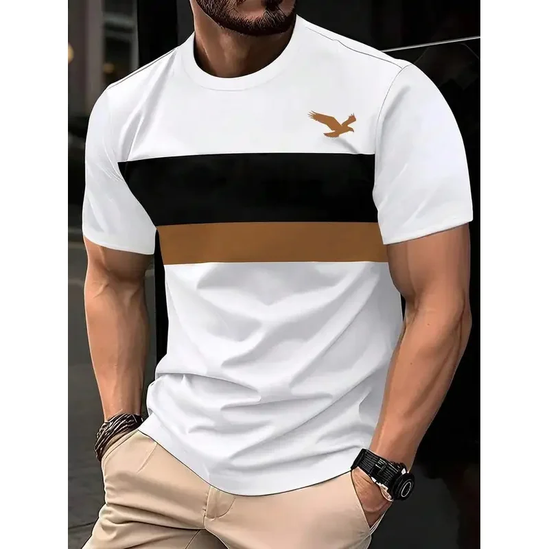 Summer Men's T-shirt, Outdoor Fashion, Street Short-sleeved, Striped Top Printed Check Style, Large-sized Loose Men's Clothing