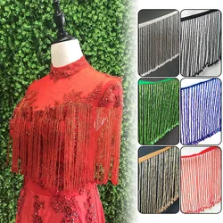 90x15cm Crystal Tassel Lace Beaded Drop Tassel Trimmings Fringe for Sewing Curtain DIY Materials Dance Dress Garment Accessories