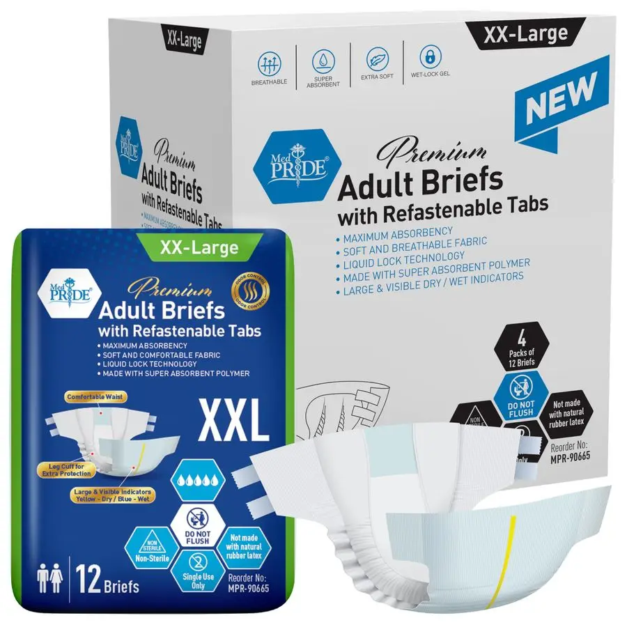 Majtki dla dorosłych o maksymalnej chłonności na nietrzymanie moczu z zapięciem na rzep XXLarge, opakowanie 48 ultrachłonnych pieluch dla dorosłych dla mężczyzn