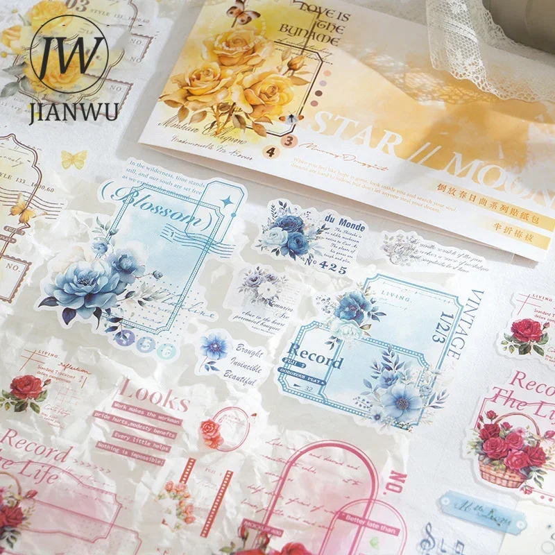 JIANWU Reverse Spring Song Series Kawaii Character Border Flower Material Collage Sticker Creative DIY Journal Stationery