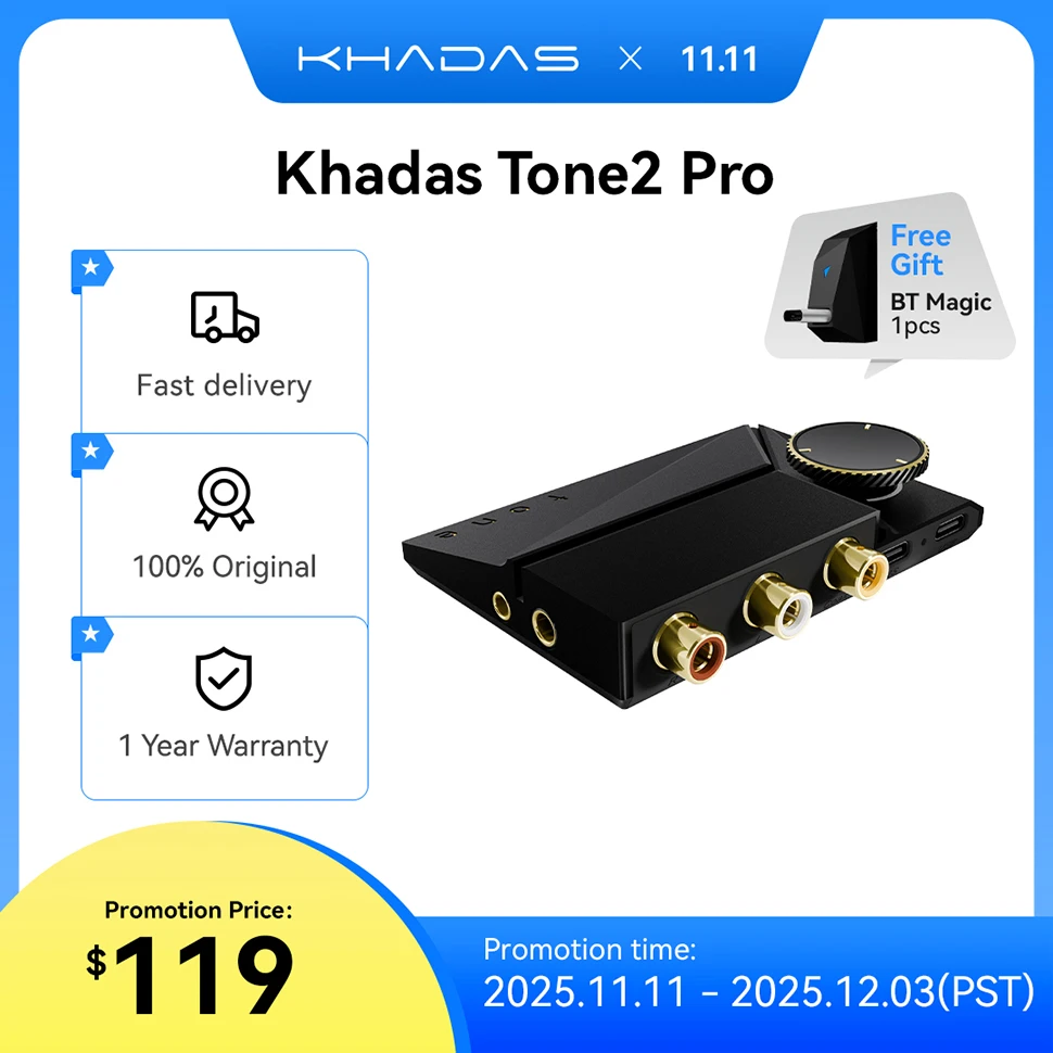 

Портативный Настольный ЦАП Khadas Tone2 Pro, ЦАП Hi-Fi, усилитель ЦАП ES9038Q2M, MQA 768K/32 бит, родной DSD512 для домашнего аудио