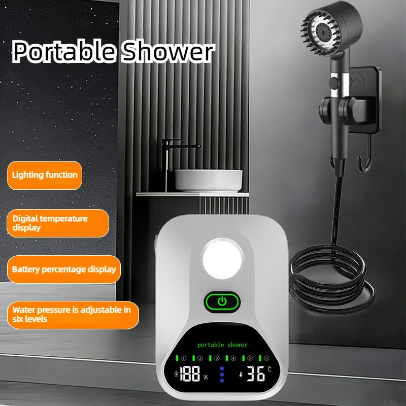 8000mAh Rechargeable Camping Shower Pump Digital Temp & Power Display High Pressure Portable Shower for Outdoor Hiking Car Wash