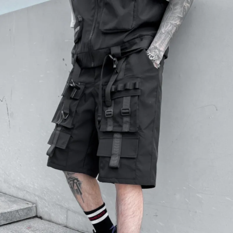 HKSH Summer New Tactical Japanese Shorts Men\'s Dark Techwear Straight Knee-length Pants Multi Pocket Casual Trendy Capris HK0669