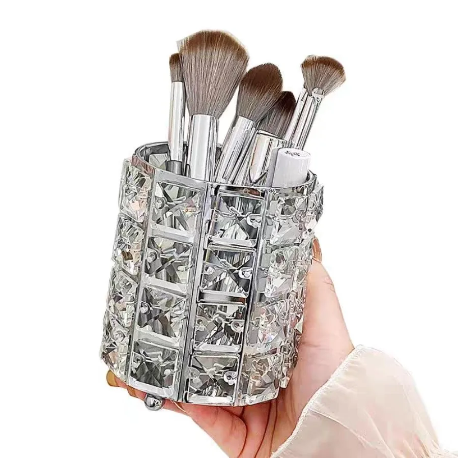 Élégant argent cristal pinceaux de maquillage support organisateur pour cosmétiques peigne brosses stylo à sourcils crayon mallette de rangement conteneur Com
