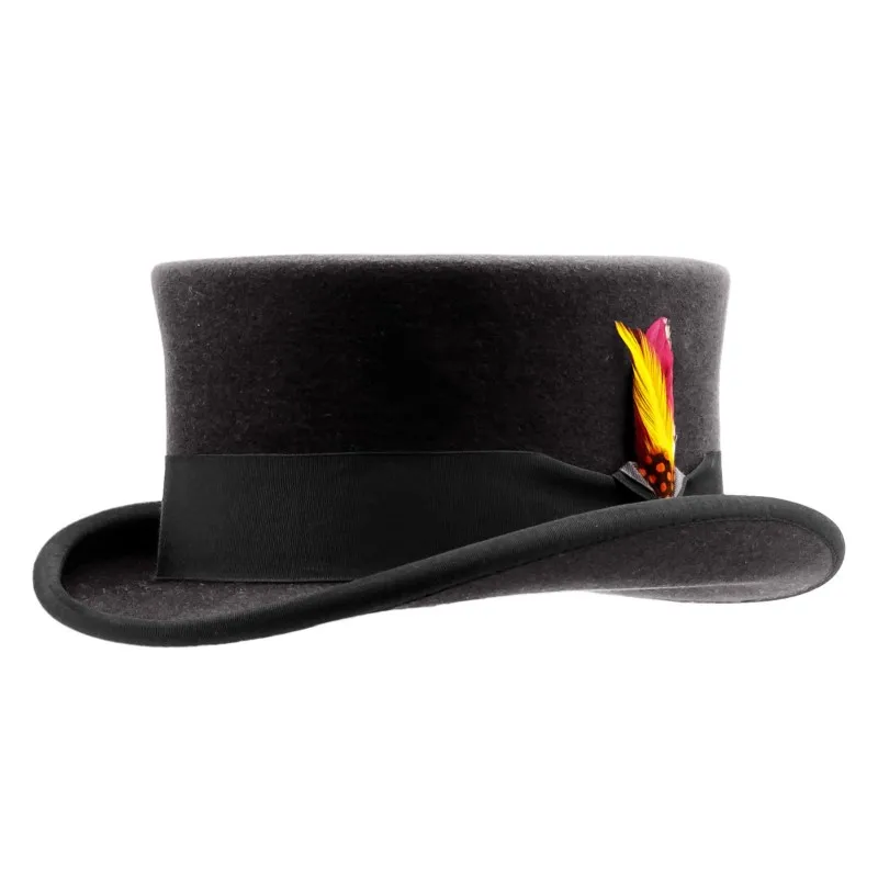 Fashionable and versatile solid-color top hat with woven decoration felt flat rolled-up