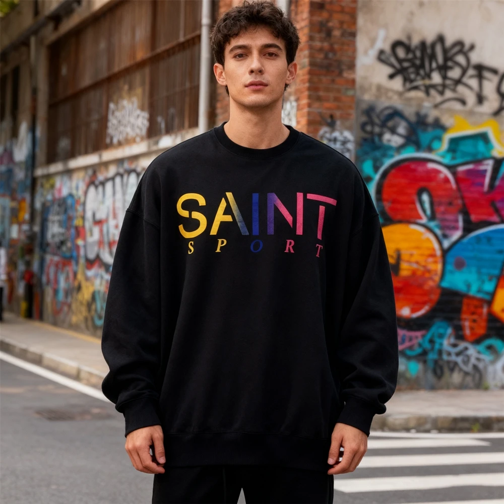 

KUCLUT 1:1 American Style Best Quality Printed Sweatshirt Loose Casual Oversize 100%Cotton Tops Vintage Pullover Men Woman