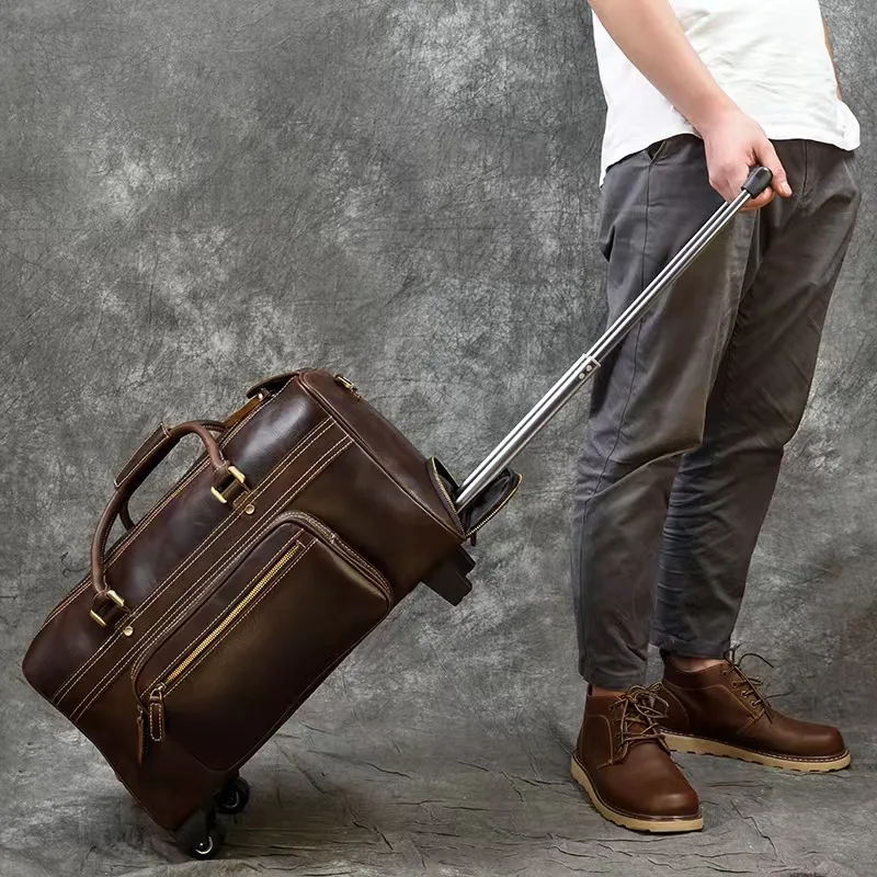 2026 Genuine Leather Travel Bags Luxury Men Large Capacity Portable Male Shoulder Bags Brand Real Leather Vintage Travel Duffle