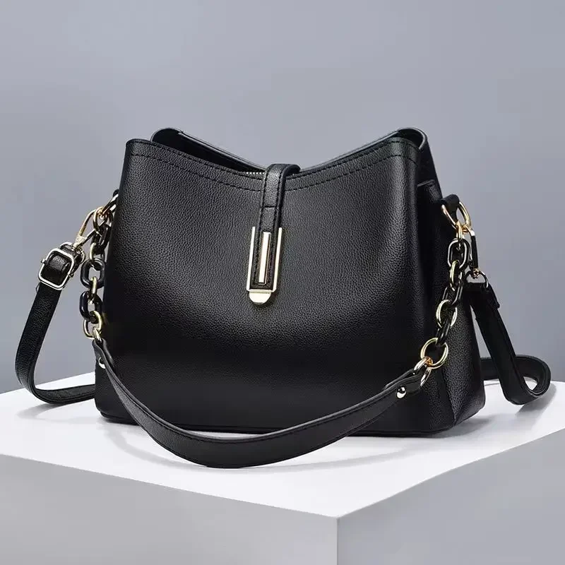 Soft Leather Handbags Women's Bags 2024 New Simple Small Square Bag Casual Ladies Bucket Bag High Quality Shoulder Crossbody Bag