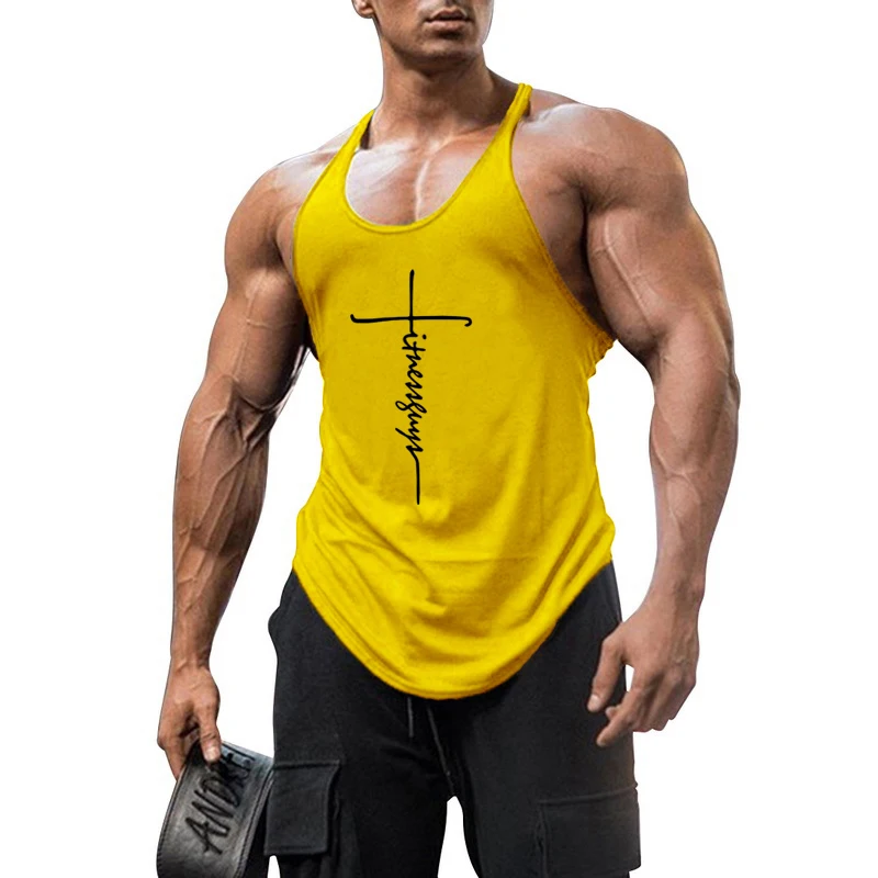 Camisola regata de musculação masculina, colete sem mangas de algodão, roupa de ginástica, moletom fitness, tops masculinos, nova marca