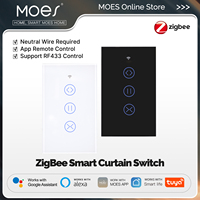 MOES Tuya ZigBee Smart Glass Touch Curtain Switch RF App Wireless Control Fireproof Neutral Wire Required With Alexa Google Home