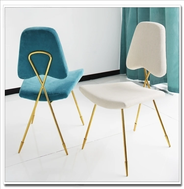 Modern Simple Dining Chair with Backrest Multi-Color Flannel Mirror Champagne Gold Rear Hong Kong Style Light LuxuryStainless