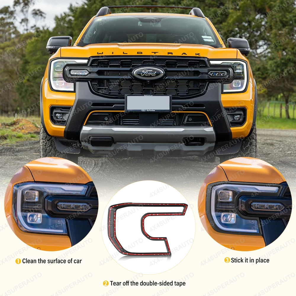 Cubierta protectora de faros delanteros LED para FORD RANGER 2022 2023 T9 Next Gen WILDTRAK SPORT XLT XL XLS