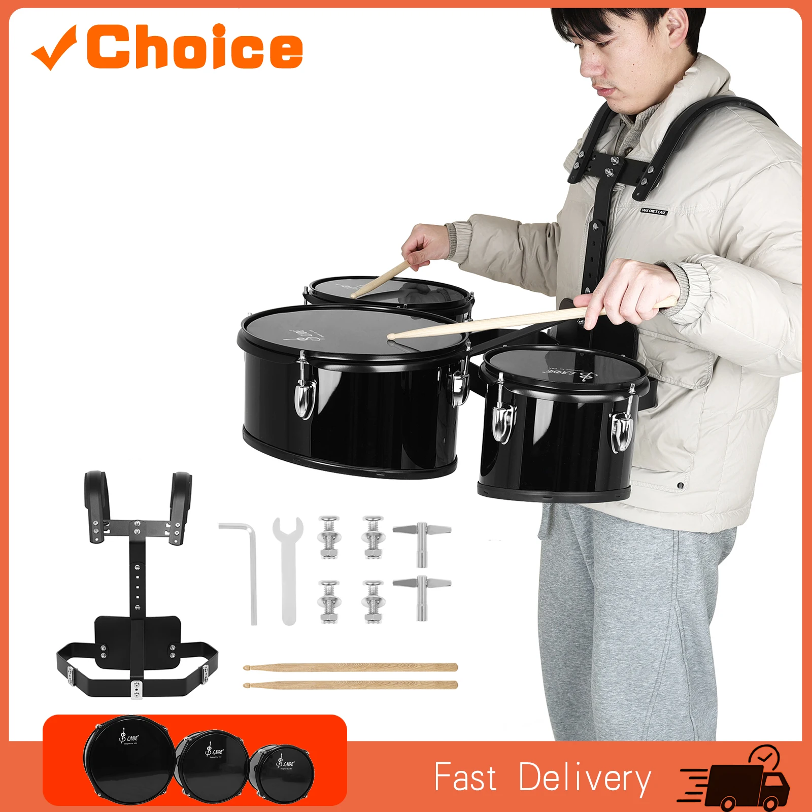 Marching Drum Set Triptych Snare Drums Band Polyphonic Drum Back-rack Drum Percussion Instruments for Parades Performance