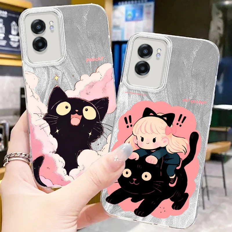 Pink Cat Girl Kawaii Cute For OPPO A79 A78 A58 A38 A16 A60 A53 A92 A72 A52 A74 A55 A54 A94 5G Feather Yarn Funda Phone Case