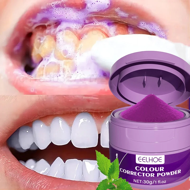 V34 Purple Teeth Whitening Powder Remove Plaque Stains Deep Cleaning Oral Hygiene Dental Tools Fresh Breath Brighten Tooth Care