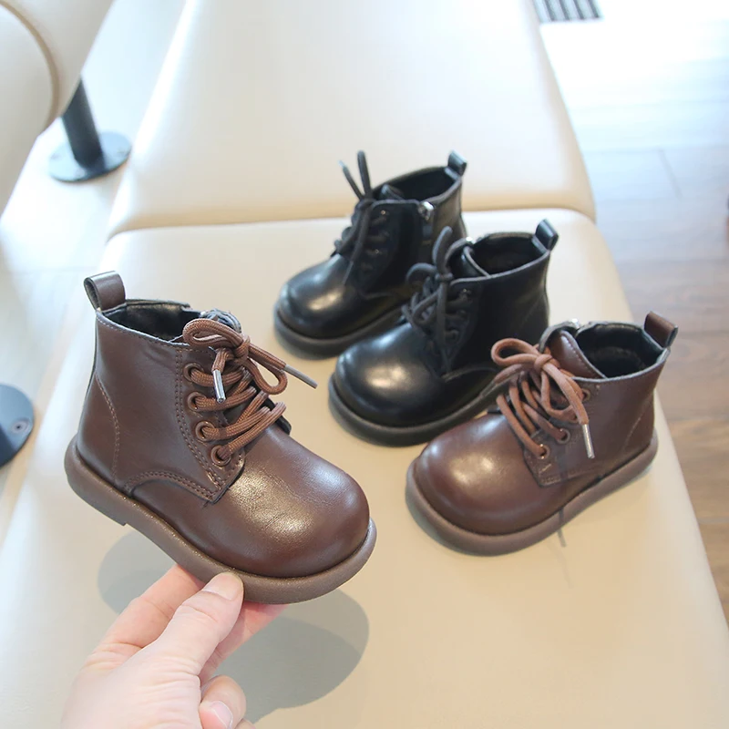 

First Walker Boys Girls Fleece Lined Leather Boots 2025 New Winter Toddler Warm Cotton Boots Non-slip Classic Kids Party Boots
