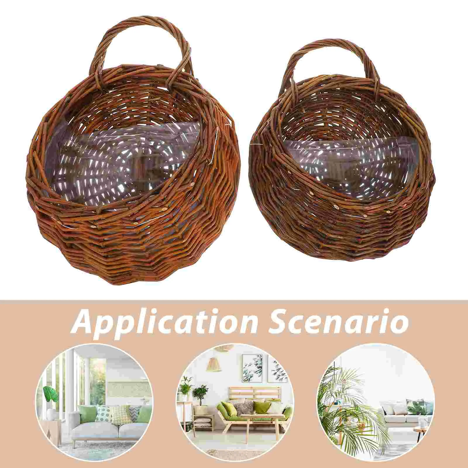 2 Pcs Rattan Wall Hanging Flower Pot House Plants Basket Baskets Vintage Garden Planter for Woven Flowerpot