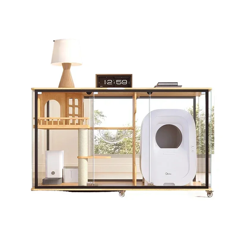 Cat Villa TV Cabinet Glass Cabinet Solid Wood Cat Cage Transparent Household Fresh Air Cat Nest