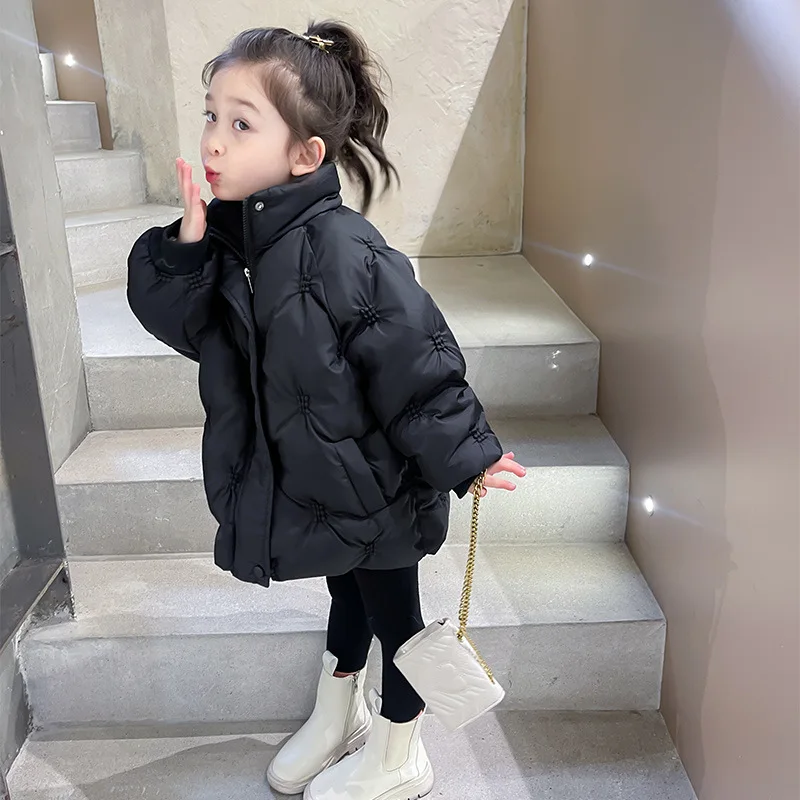ملابس قطنية للفتيات لشتاء 2025 ملابس كورية غربية سوداء جديدة، ملابس شتوية سميكة للأطفال سترة قطنية #2