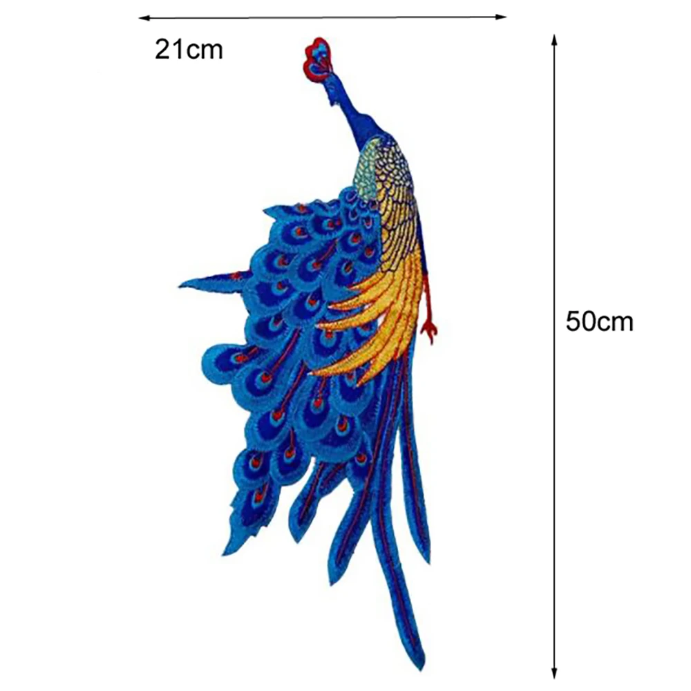 1Pc Large Peacock Feather Embroidery Patches for Clothing Fabric Applique African Lace Sew on Dress Clothes Accessory Diy