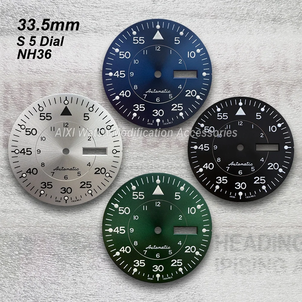 

33.5mm S 5 Logo Sunray Dial Fit NH36/4R36 Movement Green Luminous High Quality Watch Modification Accessories